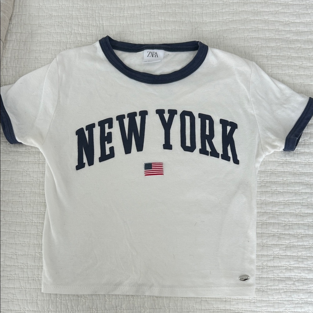 Zara Kids White Tee with Navy New York Design.